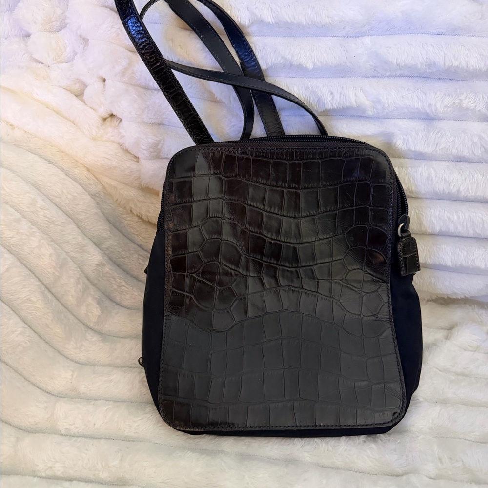 RARE ARCHIVAL Prada Tessuto Nylon & Croc Embossed mini backpack